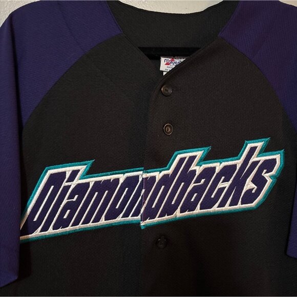 Arizona Diamondbacks Majestic Button-Up Jersey Black & Purple Size L - Picture 2 of 7
